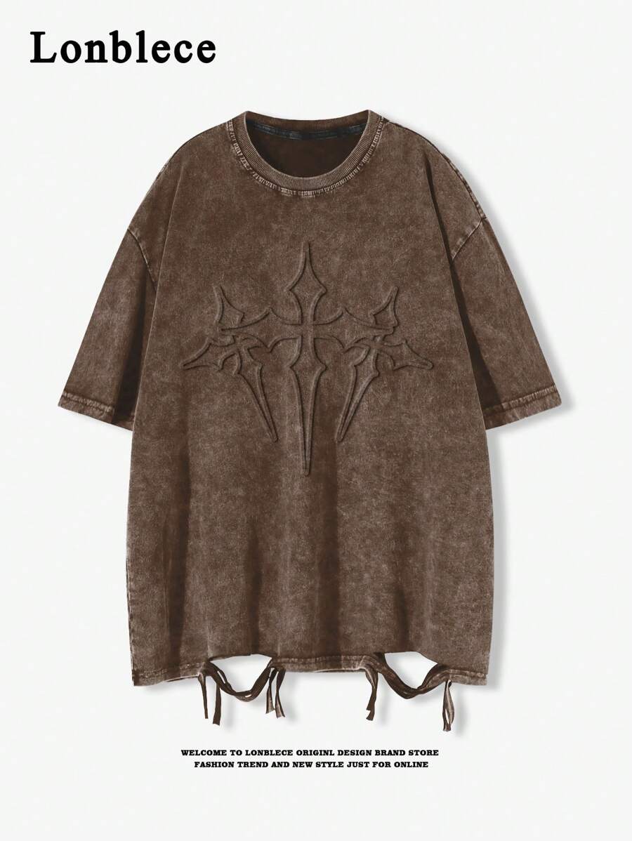 Lonblece Camiseta de manga corta para hombre con estampado de copos de nieve vintage lavada y rasgada, adecuada para primavera y verano