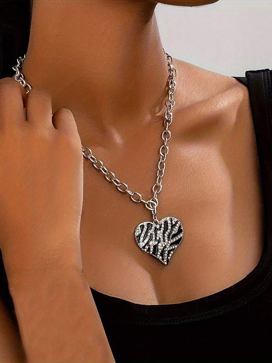 1 buc. Colier la modă pentru femei - email negru imprimeu leopard în formă de inimă retro elegant elegant, potrivit pentru purtarea de zi cu zi și cadou Sf. Îndrăgostiți, mame, mame, ziua mamei, cadou
