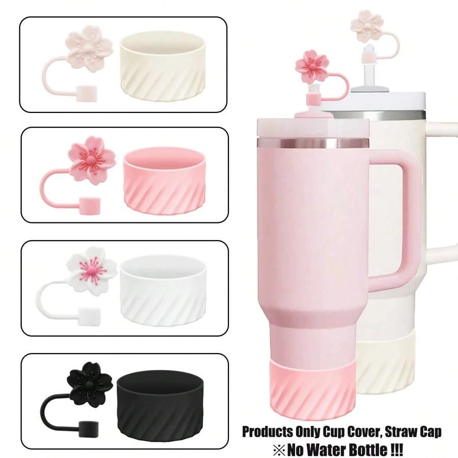 1 Peça Capa de Silicone Rosqueada para Garrafa de Água, 1 Peça Tampa de Silicone com Flor de Maçã-Brava (Compatível com Canudo de 10mm/0,39 polegada), Acessórios Portáteis à Prova de Derrapagem, Choque, Ruído e Poeira para Garrafas de Água, Compatível com , Esportes, Camping, Fitness, Presente do Dia das Mães