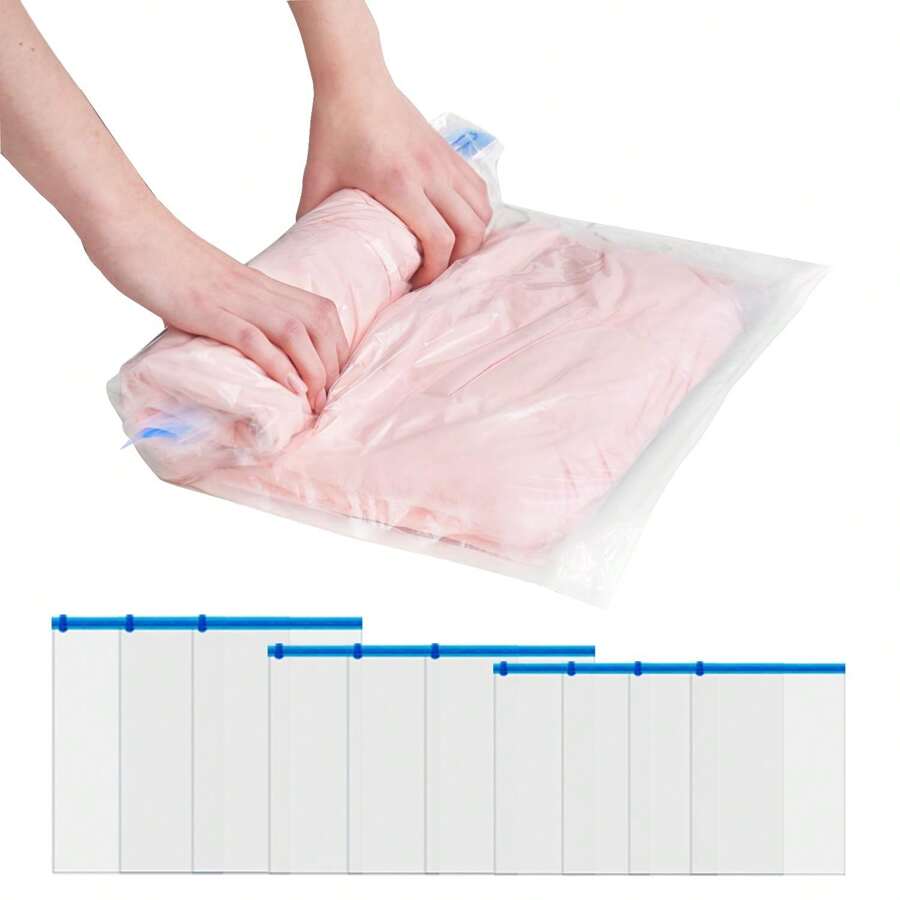 9 Packs Combo Travel Compression Bags, Vacuum Bags For Travel Organizer Space Saving Bags For Suitcases, Travel Essentials No Vacuum Needed, Travel Accessories For Packing Travel Storage Bags For Clothes Underwear Clothing Organizer Bedroom, Organizer, Home Storage, White T Shirt Women, Black Pants Women, Ladies Winter Clothes, Dress,