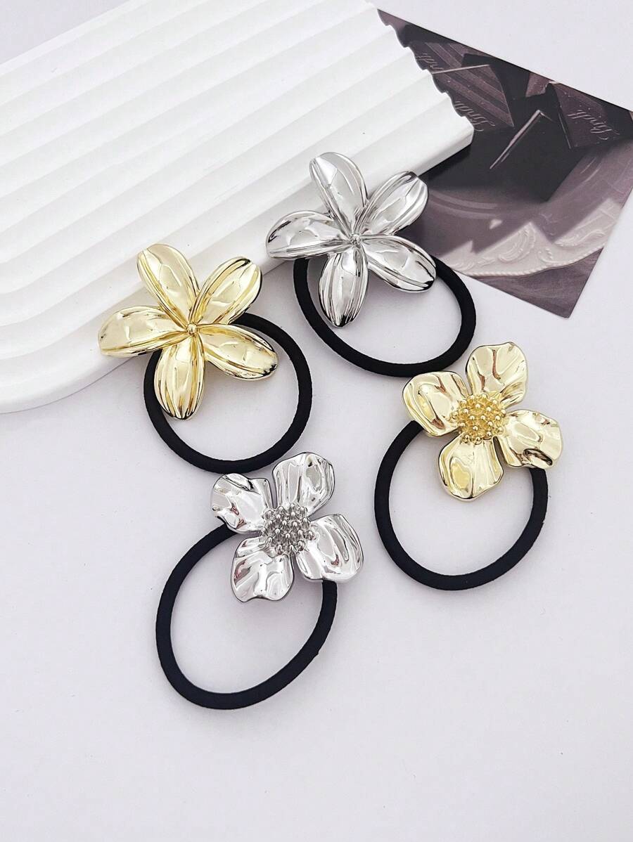 1 Stück minimalistischer chic Blumen Metall Scrunchie Haargummi, Europäisches und Amerikanisches Design Haargummis, Haargummis für den Pferdeschwanz, Haargummis, Haargummibänder, Scrunchies, Haargummi-Stretchbänder