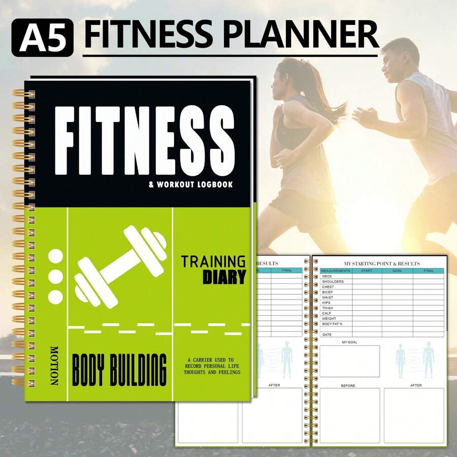 Diario de Fitness - Planificador y rastreador de ejercicios A5 para hombres y mujeres | Libro de registro para entrenamientos en el gimnasio y el hogar | Seguimiento del progreso de los ejercicios diarios para la salud y la pérdida de peso | Logre sus objetivos de bienestar, útiles escolares, vuelta al colegio