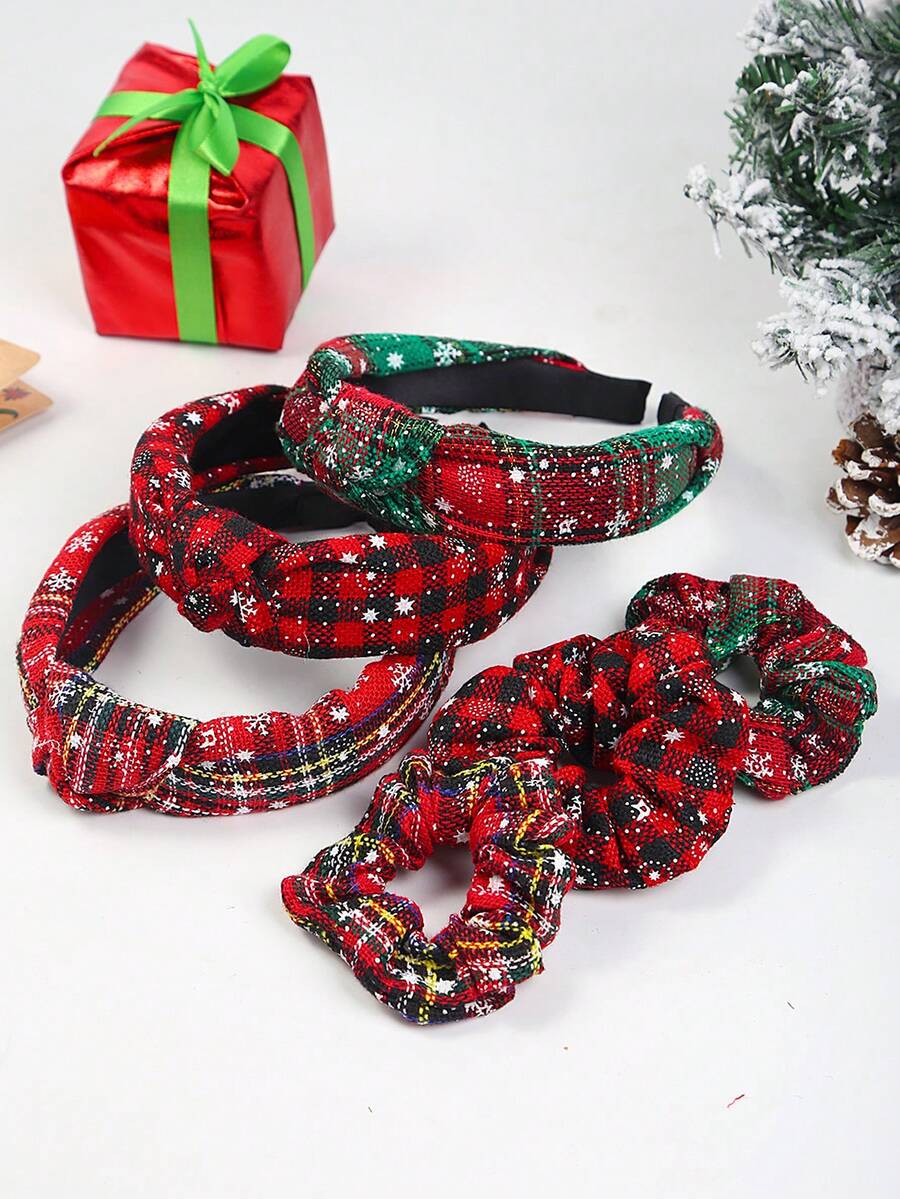 2 buc bentiță de Crăciun cu fundă în carouri, cerc colorat pentru legături de păr, set cadou accesorii sezoniere pentru păr, accesorii de păr, diademă, cerc pentru păr, bentiță de păr, articole școlare,