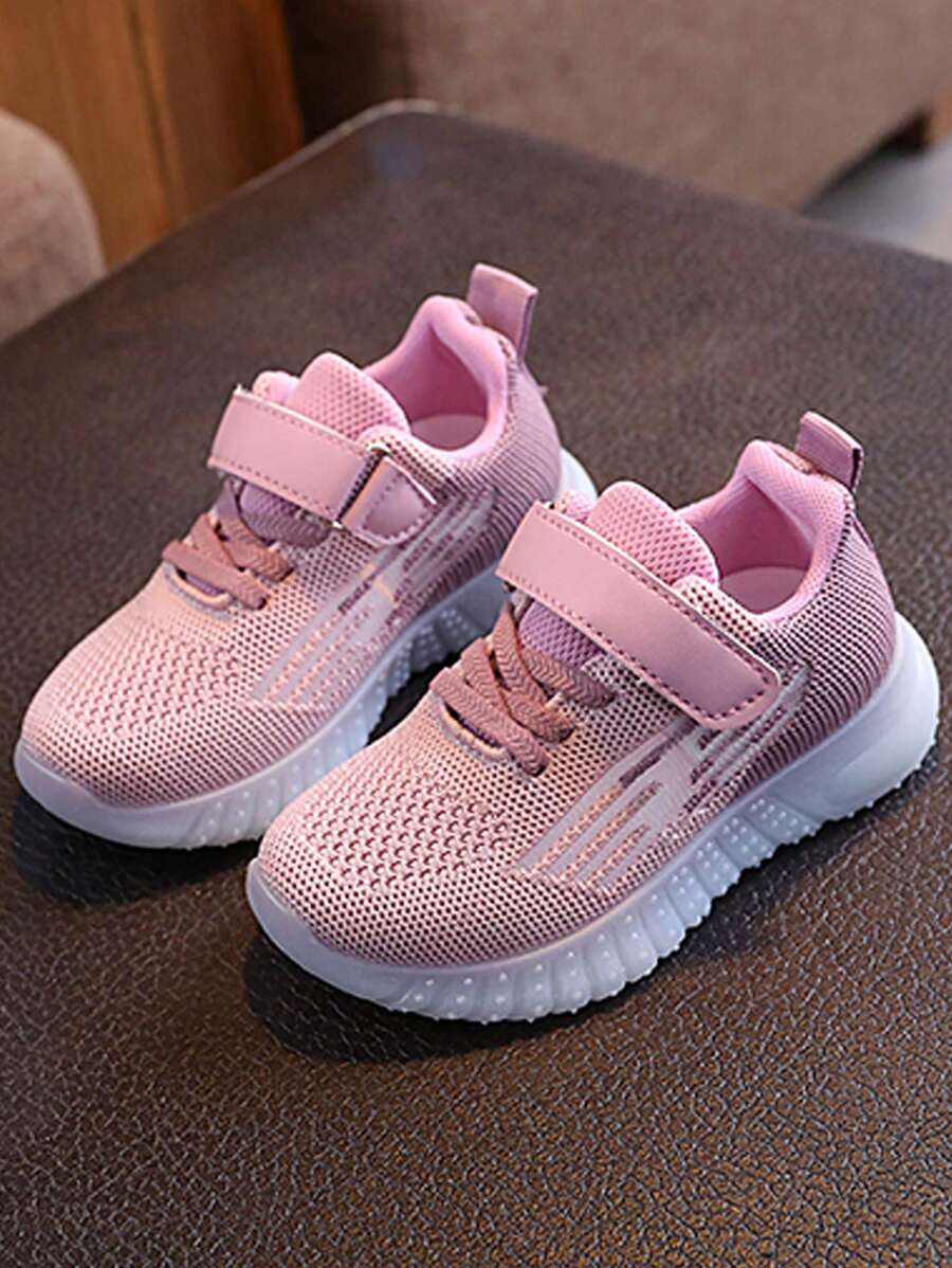 1 par de zapatillas deportivas de punto de moda para niños con cordones y cierre de gancho y bucle, aptas para senderismo y deportes al aire libre