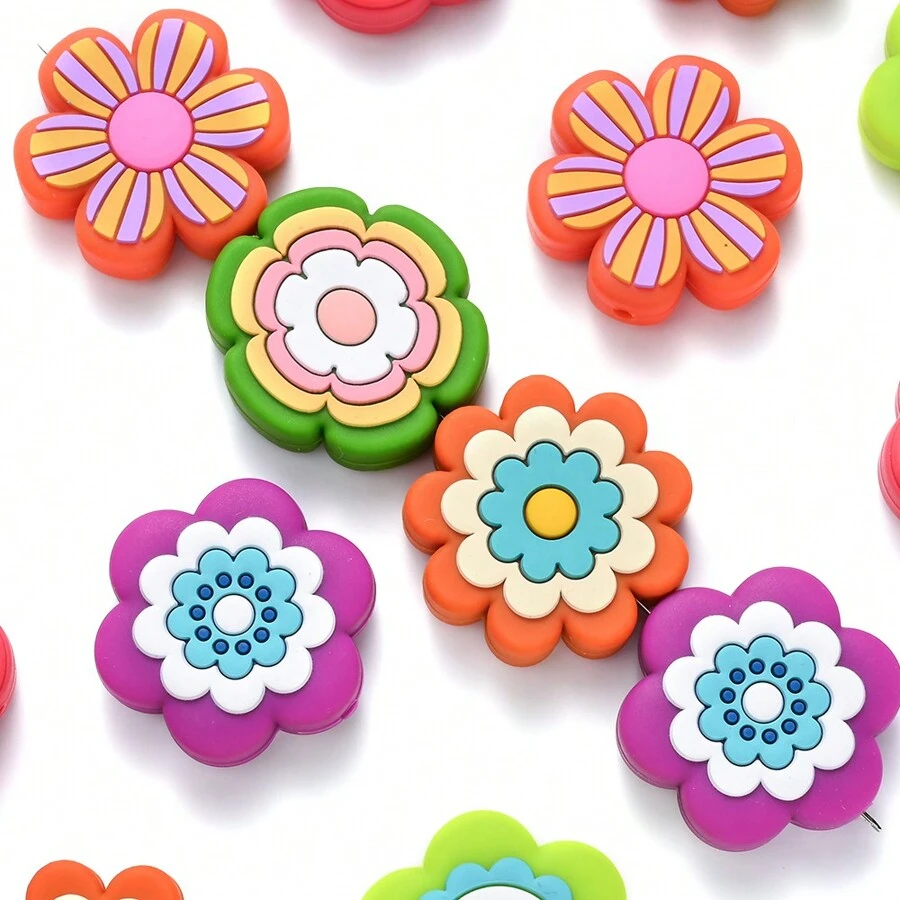 5 PEÇAS Contas de Flor de Silicone Coloridas para Fazer Joias, Acessórios de Colar e Artesanato DIY, para Presentes Feitos à Mão e Criações