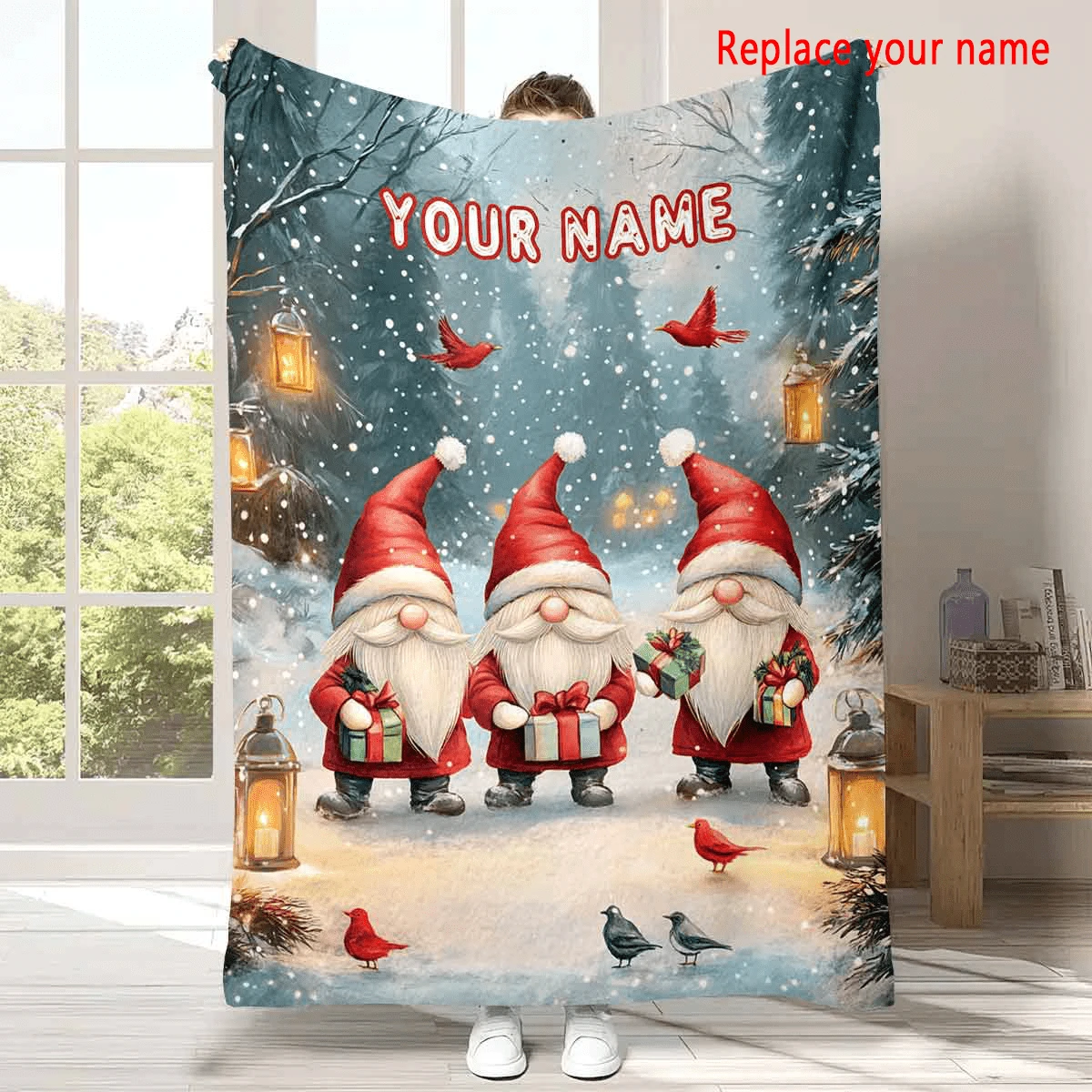 1pc Personalized Santa Claus Themed Blanket, Modern Polyester Rectangular, Soft & Warm Suitable For Living Room, Sofa, Bed At Home, Can Also Be Used Outdoors, Perfect Customized Gift For Christmas, Birthday And Holidays