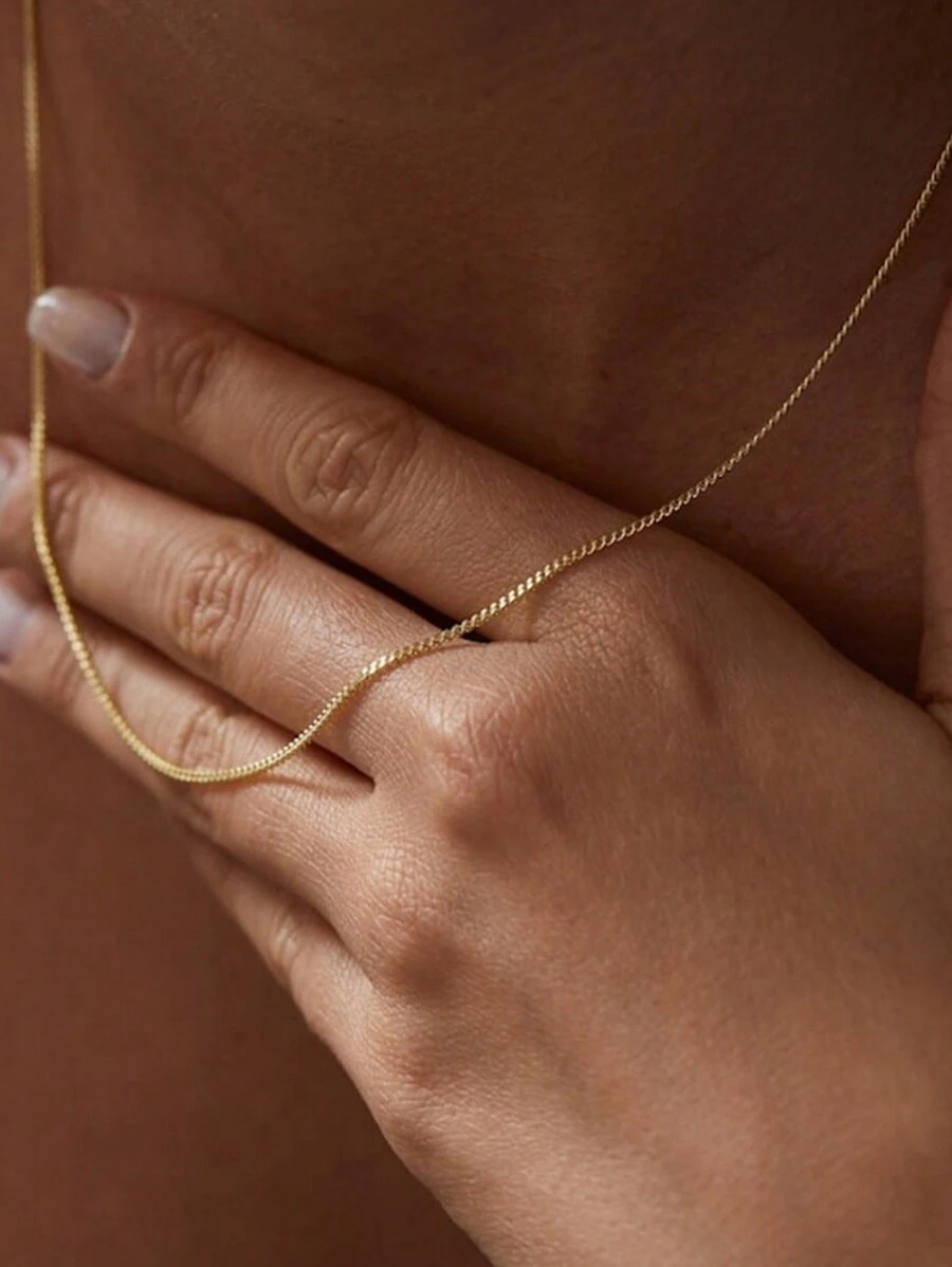 1pc Simples Elegante Aço Inoxidável Dourado Curb Corrente Colar Para Mulheres Namoro Presente