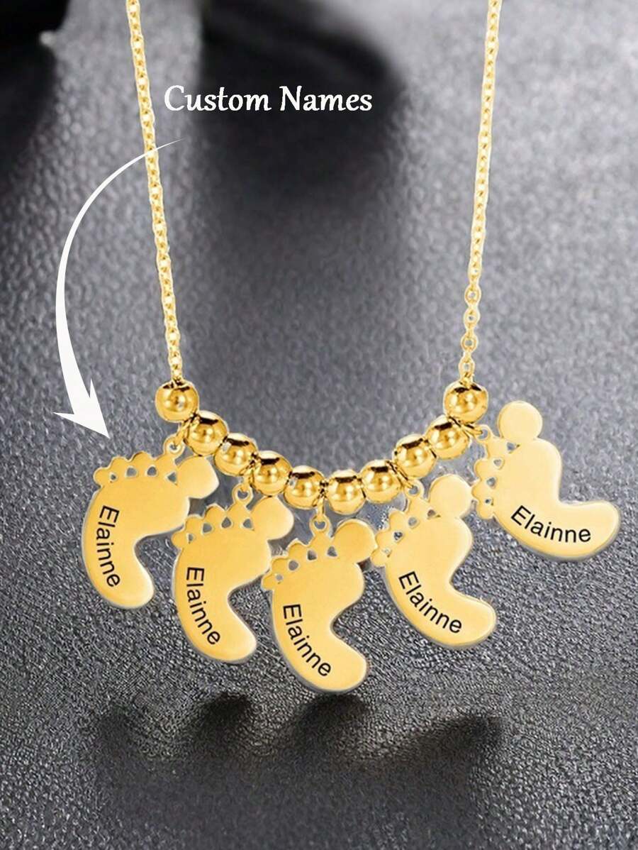 Collier personnalisé avec prénom. Collier pendentif personnalisé avec gravure de pieds de bébé. Pendentif en acier inoxydable pour famille, garçons, filles, enfants. Bijou personnalisable avec 1 à 5 prénoms. Cadeau d'anniversaire, cadeau de Noël