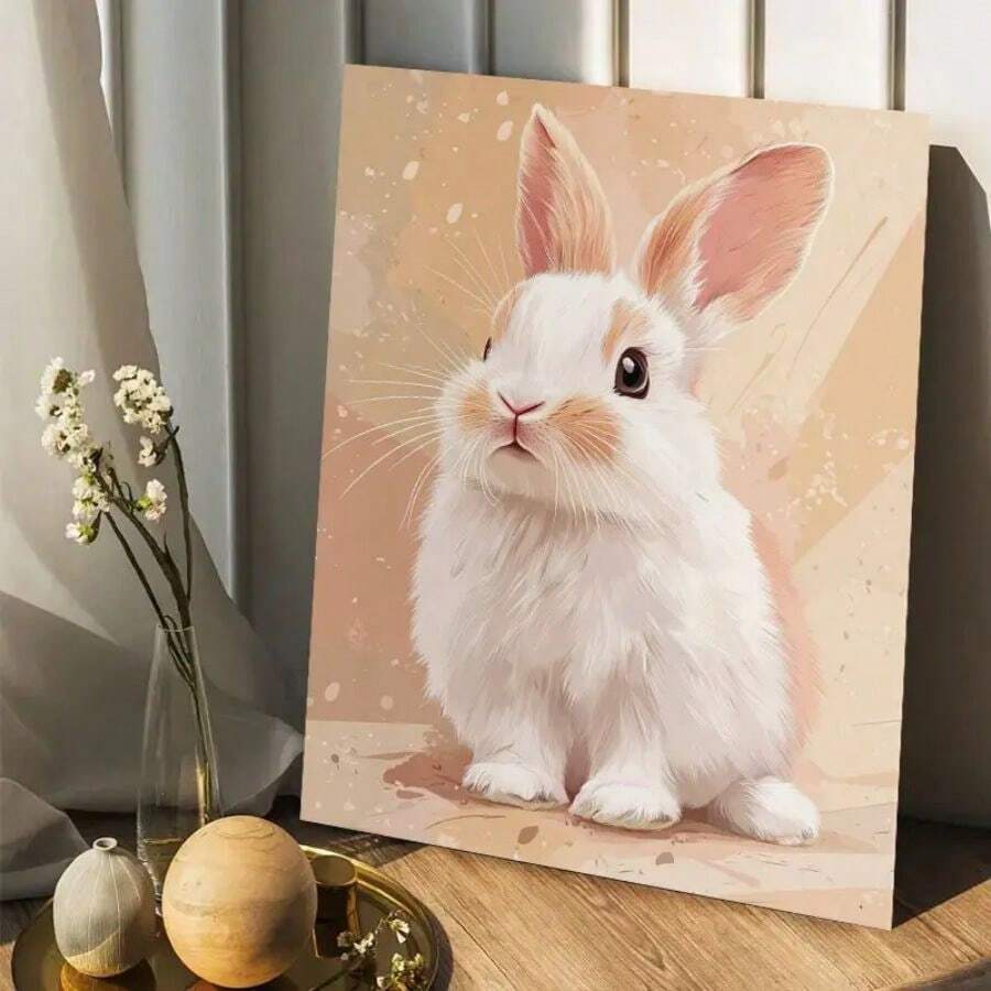 1PC With Frame Rabbit Canvas Wall Art Poster Painting, Modern Oil Painting Style Decoration For Living Room, Dining Room, Study Room, Bathroom, Coffee Shop, Apartment, Bedroom, Office - Abstract Animal Artwork