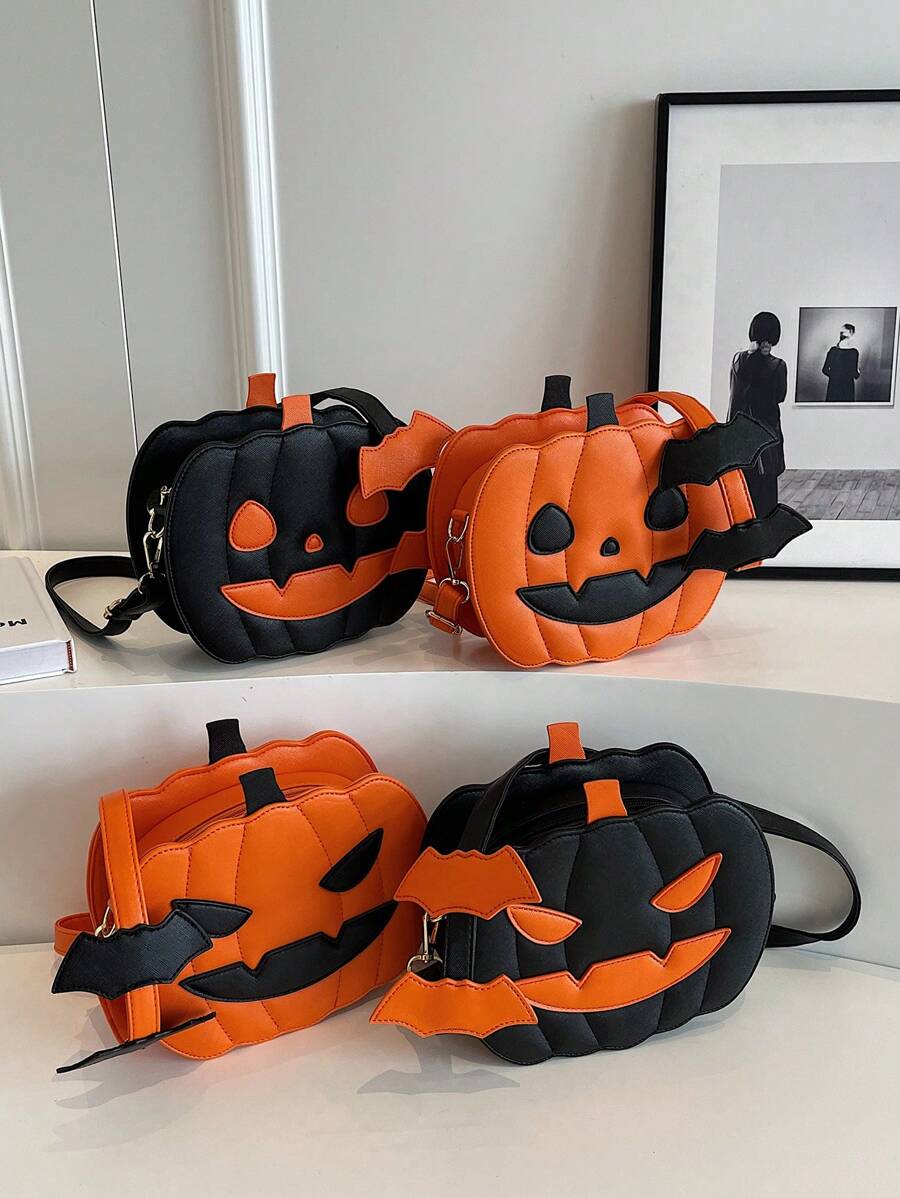 Sac à l'épaule et mode pour Halloween, sac à bandoulière à tête de citrouille de dessin animé mignon et de grande capacité, sac à main texturé parfait pour les fêtes d'Halloween, la mode gothique et les costumes