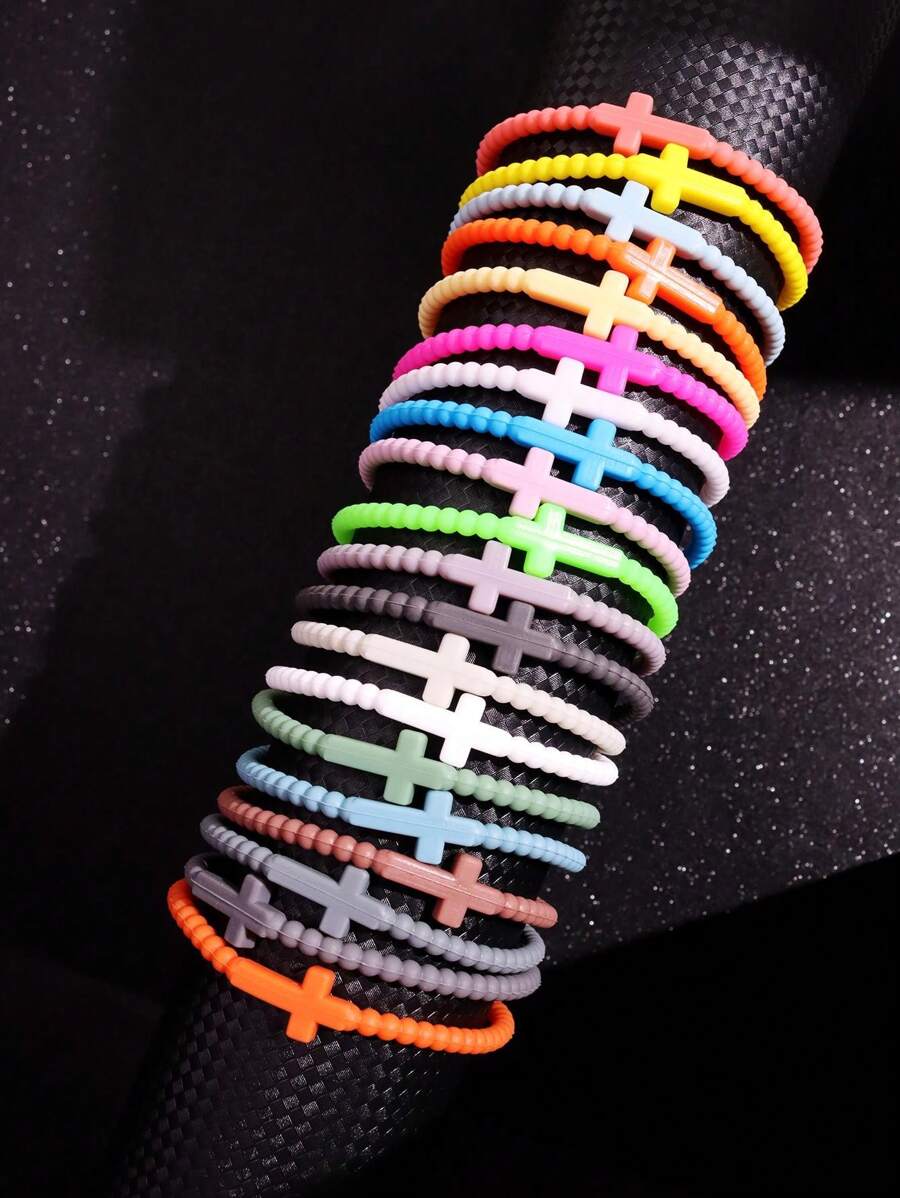 Set de 10 piezas de brazaletes elásticos de silicona multicolor personalizados de moda para hombres, joyería para deportes al aire libre