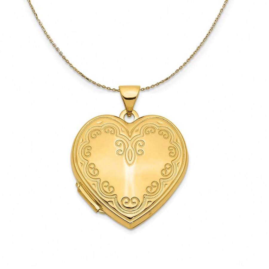 The Black Bow 14k Yellow Gold 21mm Ornate Heart Locket Necklace