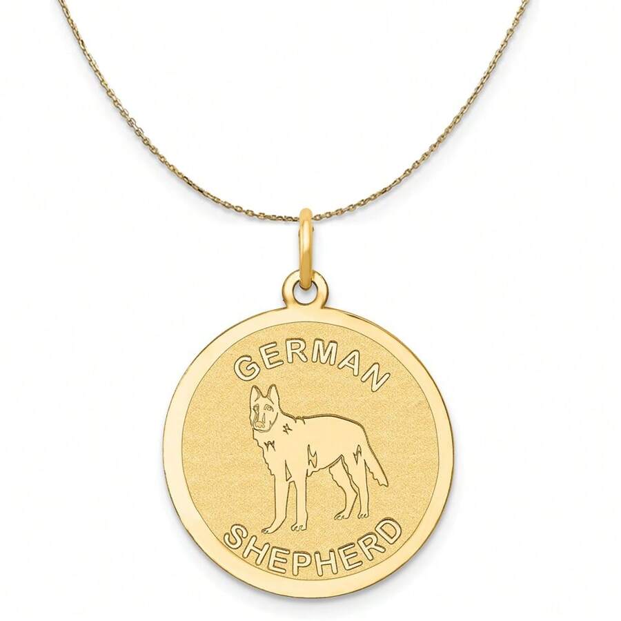 The Black Bow 14k Yellow Gold Etched German Shepherd Disc Necklace, 19mm