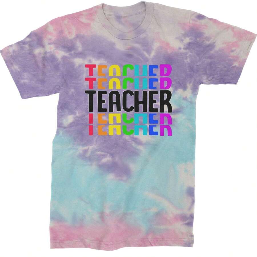 Teacher Repeated Rainbow Pattern Mens T-Shirt