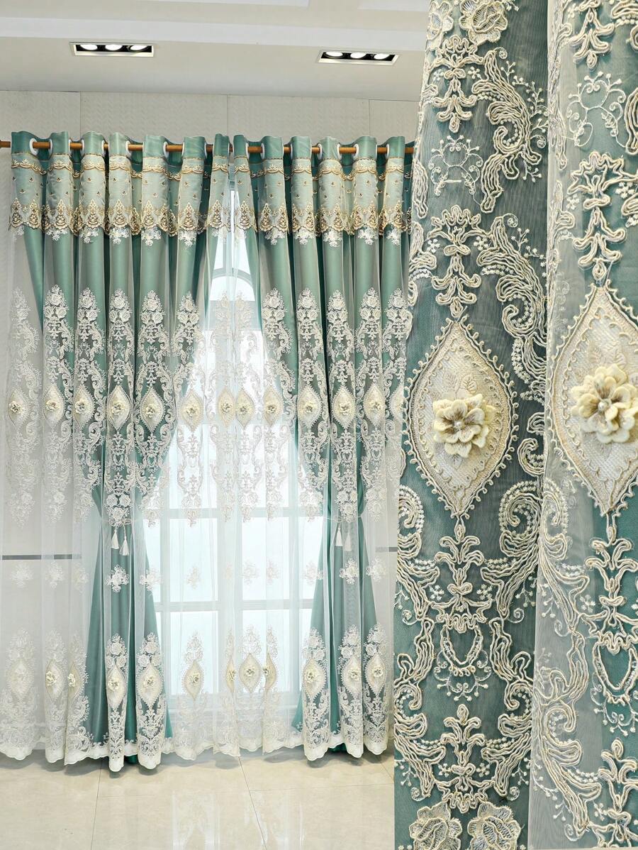 European High-End Atmosphere, Niche Relief Embroidery Yarn, Retro Curtains, New Living Room And Bedroom Products, Luxurious And High-End Feel