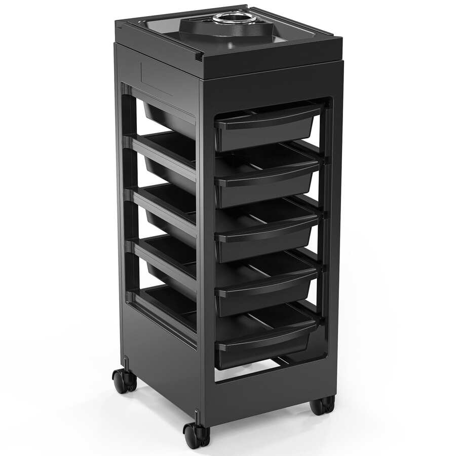 Salon Cart For Hair Stylist Black With 5 Drawers & Hair Dryer Holder, Hair Cart Organizer Storage Cabinet For Hairdressing Beauty Spa Tools, Rolling Barber Cart Outdoor Decor