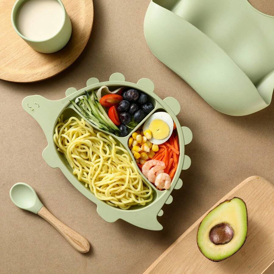 Dinosaur Shaped Plate With Suction Cup, Feeding Tableware For Infants & Toddlers