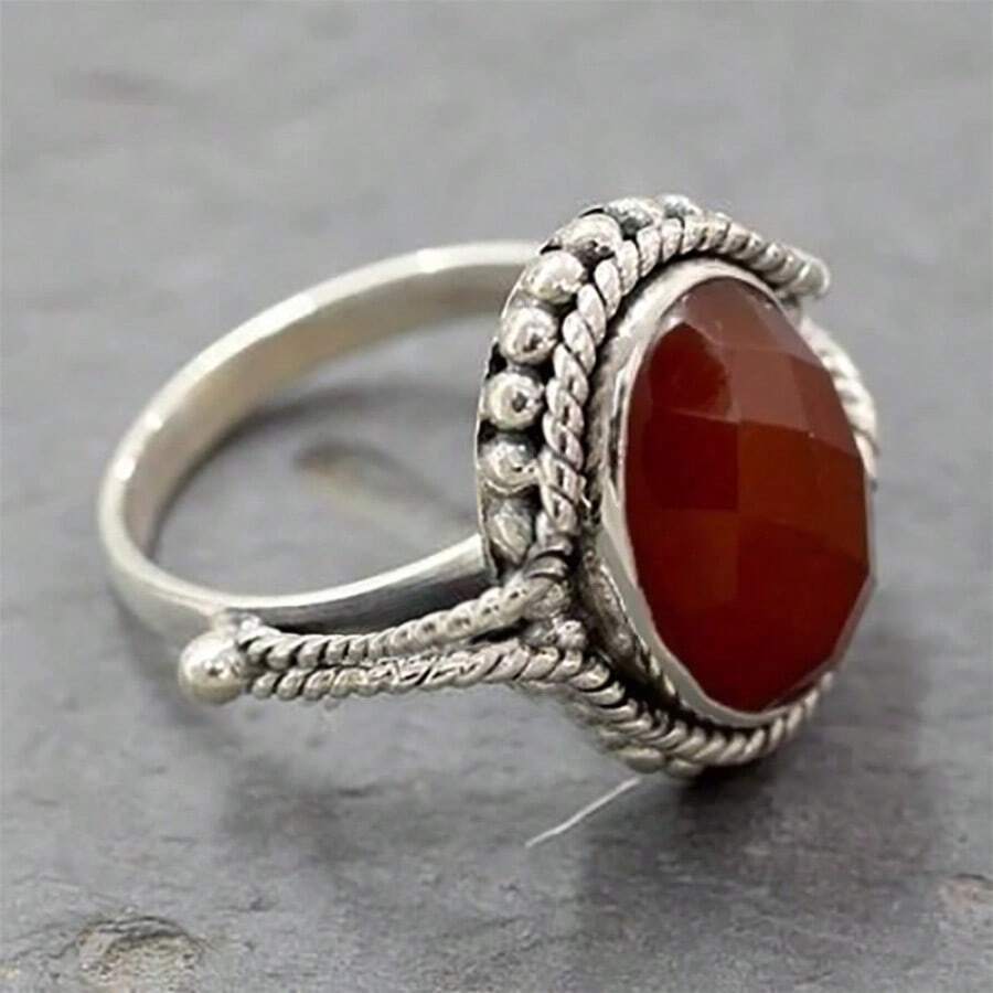 Retro Boho-Stil schwarzer Achat Silber breiter Damen-Ring, vintager einzigartiger komfortabler, eleganter Accessoire für Partys und Abendveranstaltungen