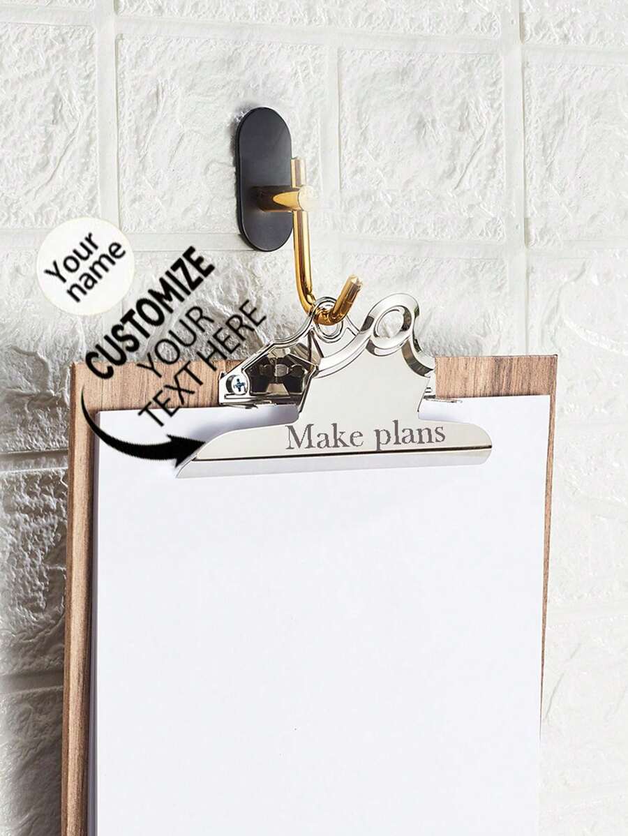1pc Customizable Logo Stainless Steel File Folder Clip, Metal Triangle Shaped Stationery Clips, Large Memo Board Clip, Suitable For School, Office And Commercial Use Back To School,Back To School,School Supplies