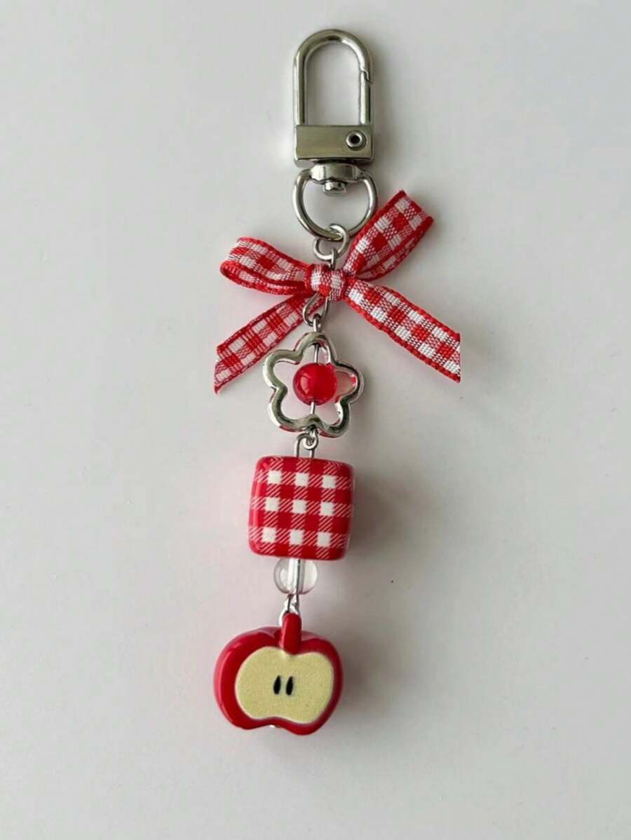 1pc Novelty Apple Keychain Cute Fruit Tassel Charm Women Phone Decor Pendant Y2K