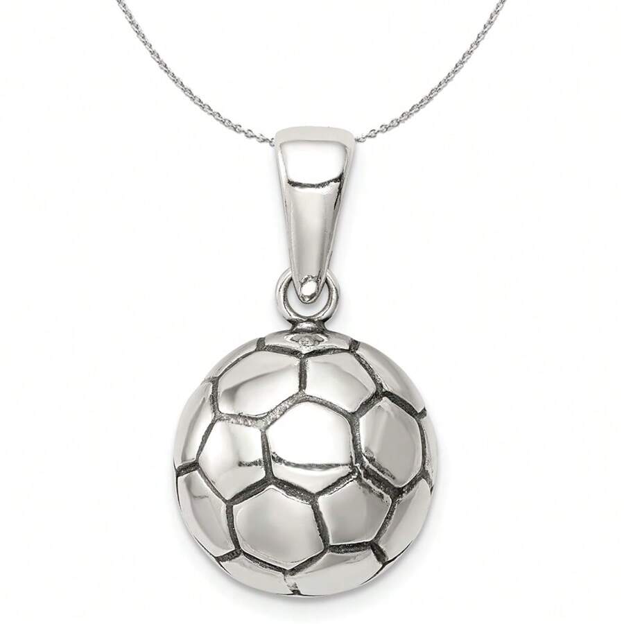 The Black Bow Sterling Silver 14mm Antiqued 3D Soccer Ball Necklace