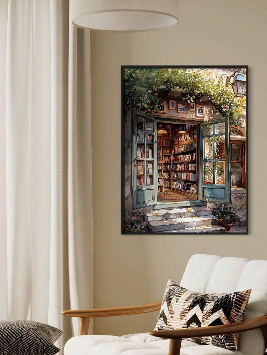 1 pieza Póster de arte botánico vibrante de la biblioteca - Sin marco, diseño art decó, orientación vertical, arte de tinta de alta calidad sobre superficie de lienzo, ideal para sala de estar, dormitorio, dormitorio, decoración interior, sin marco necesario, arte de pared fotográfico perfecto, idea de regalo única