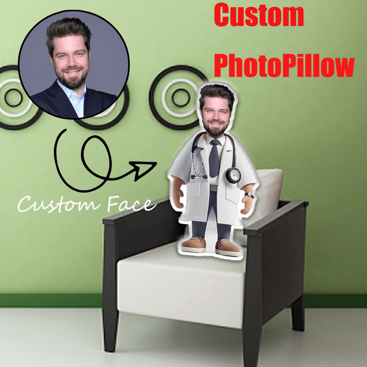 Personalized Customized Photo Pillow, Fun Doctor Style, Personalized , Multiple Sizes, Polyester Material, Soft And Comfortable, Suitable For Christmas And , Double-Sided Printing