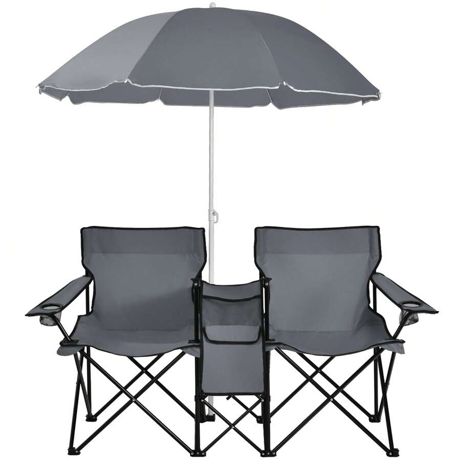 Lifezeal Folding Picnic Double Chair W/Umbrella Table Cooler Beach Camping Turquoise\Black\Red\Gray