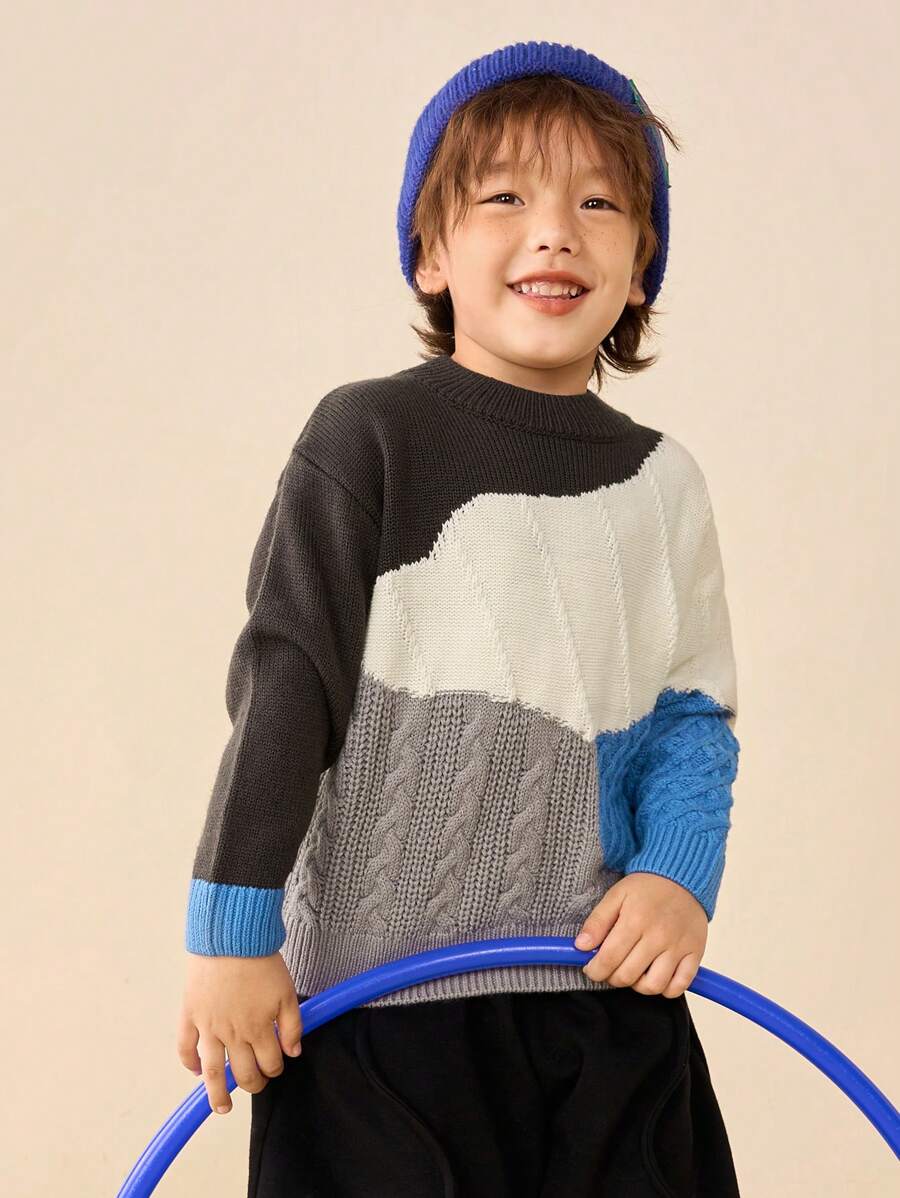 mini bala Boys Girls Knit Sweater Winter Stylish Color Block Top