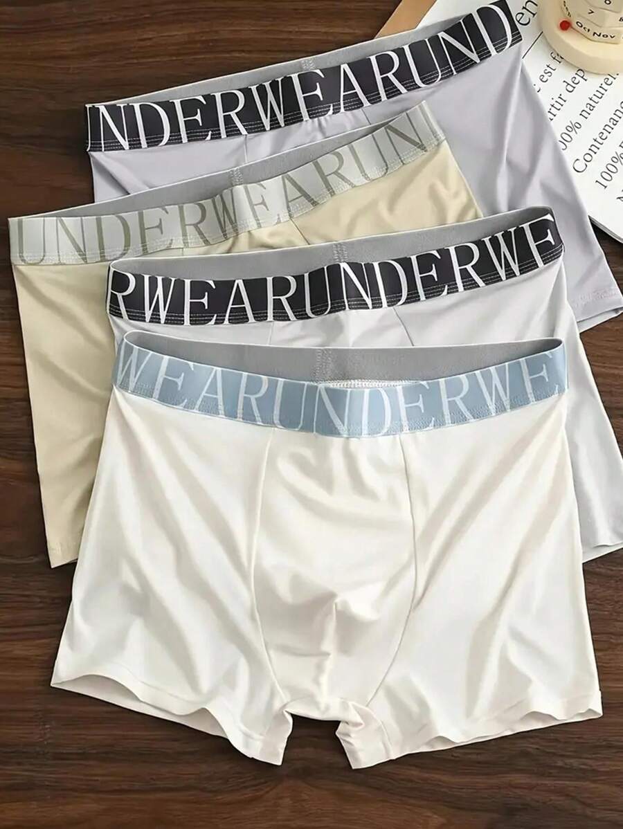 4 pièces/Paquet Sous-vêtements pour hommes, Boxers hommes simples et à la mode, Ensemble de sous-vêtements confortables et respirants