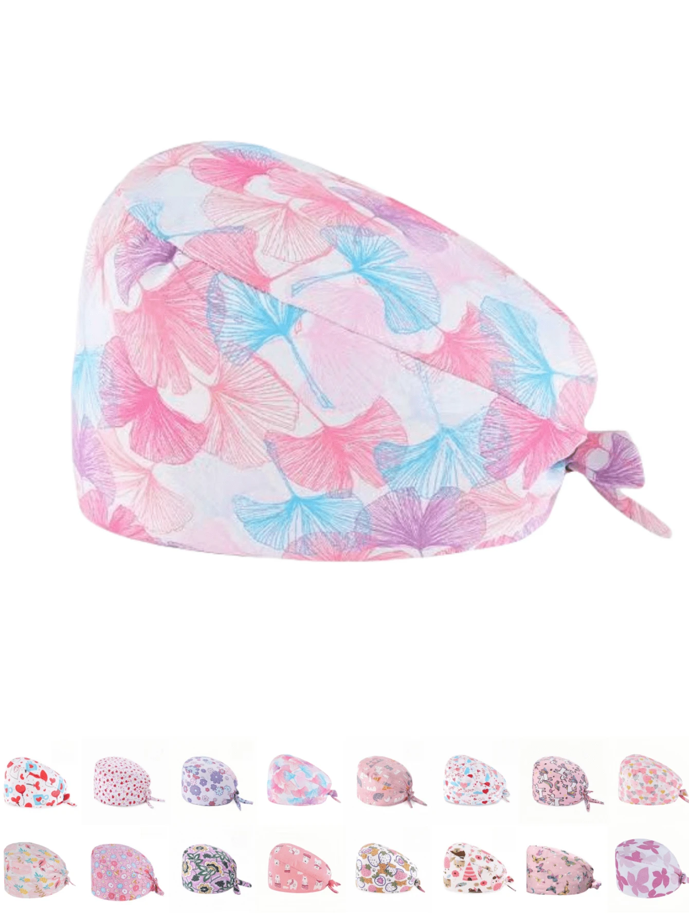 1 pieza Gorro de trabajo con estampado digital floral, animal y de corazón sobre base rosa, apto para médicos, enfermeras, salones de belleza, hospitales veterinarios y trabajadores de limpieza - Antibacteriano, antipolvo