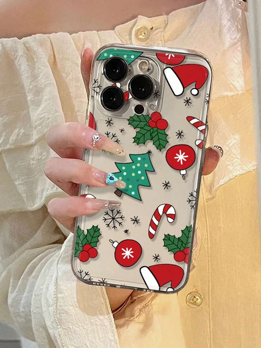 1pc Transparent Shell Christmas Pattern Scratch-Resistant Shock-Proof Phone Case Compatible With Apple IPhone 11/12/13/14/15/15Pro/15Plus/16ProMax/7Plus/8Plus/X/XsMax/Xr/11Pro/12Pro/13Pro/14Pro/11ProMax/12ProMax/13ProMax/14ProMax/14Plus/7/8Plus