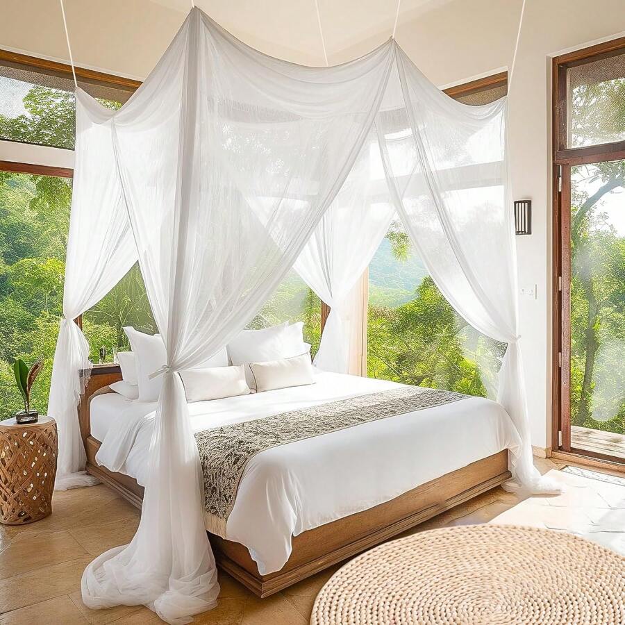 1pc Mosquito Net 4-Corner Bed Netting Canopy For Queen/King Sized Bed Polyester Fabric Protection Children Bedding