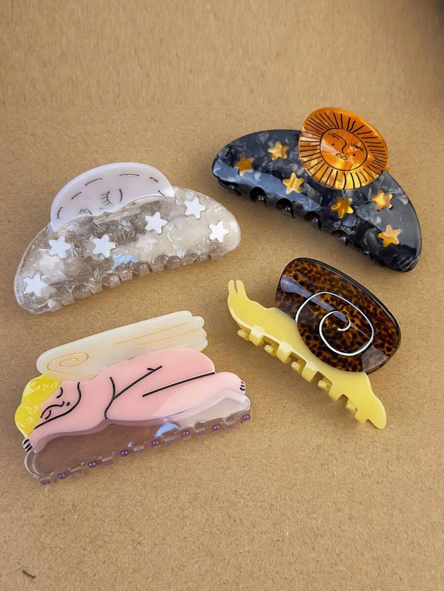 1pc Korean Unique Acrylic Snail Claw Hair Clip, Creative Sun Star Hair Claw For Back Of Head Hair Accessory Hair Clips Hair Jaw Clip Hair Clamps Hair Clutch Hair Catcher Clip
