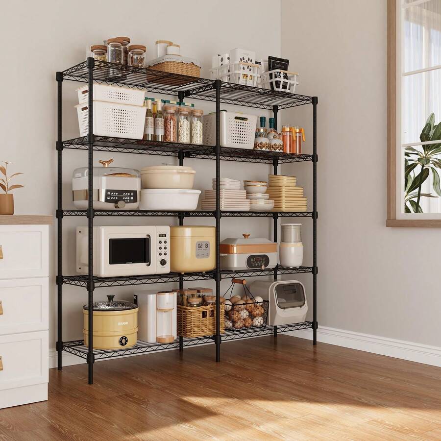 5 Tier Wire Shelving Garage Shelving Storage Shelves Heavy Duty,59" W X59 H X 13.8" D Adjustable Garage Shelves,Utility Shelf Rack For Storage Warehouse Pantry Closet,Basement Pantry Storage Shelves