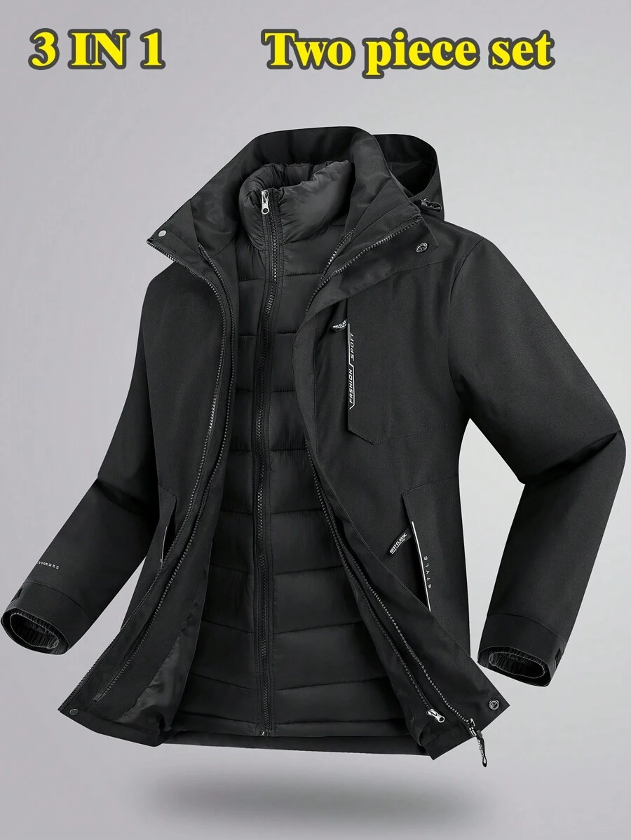 2pcs/Set Lining Winter Jacket Outdoor Windbreaker For Women, Detachable 3-In-1, Hiking Sports, Casual Couple Coats
