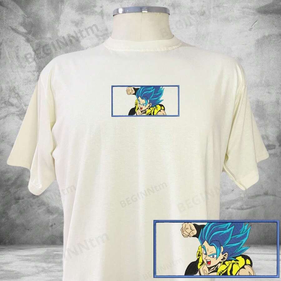 Goku Blue Embroidered Anime T-Shirt Unisex 100% Cotton Geek Streetwear