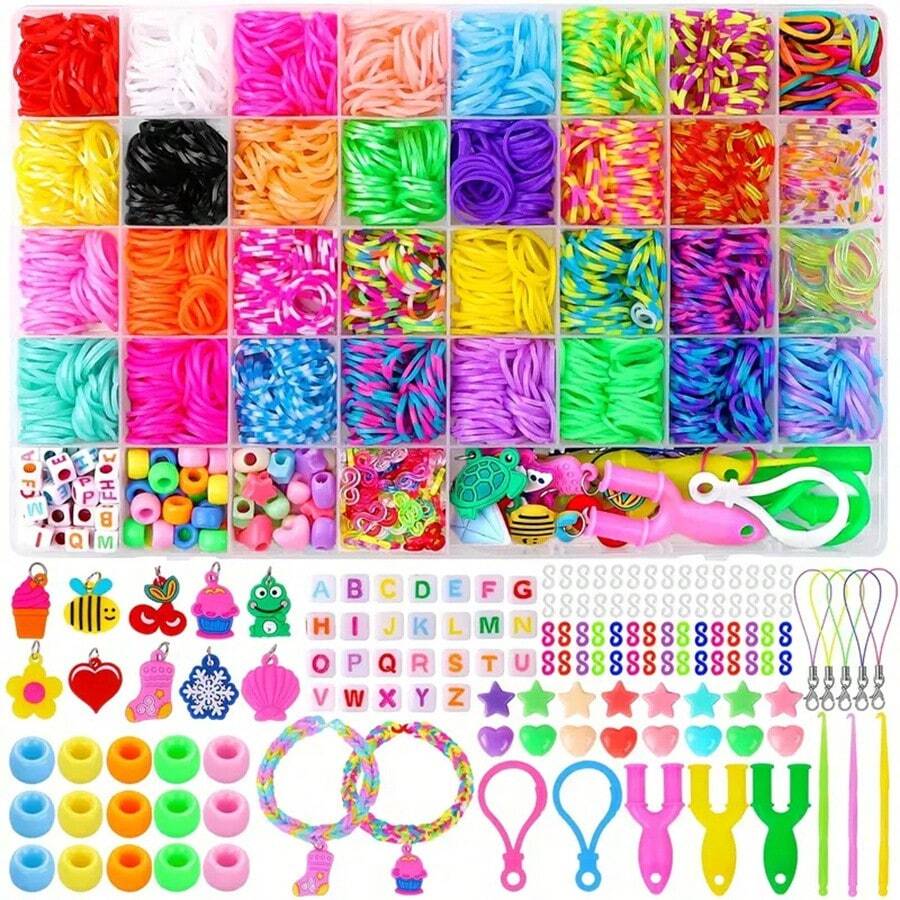 2700+ Loom Bands Set, 32 Farben Gummi Twist DIY Nachfüll Armband Bastel-Set mit Perlen Zubehör für Mädchen Jungen Starter Geschenk Schmuckherstellung Bastelbedarf Zufallsfarbe