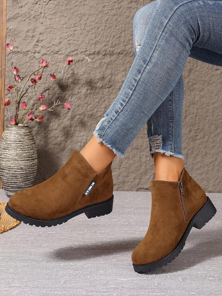 2024 Autumn/Winter New Women Shoes Boots Side Zipper Short Boots Low Heel Low-Shaft Fashion Ankle Boots For Women
