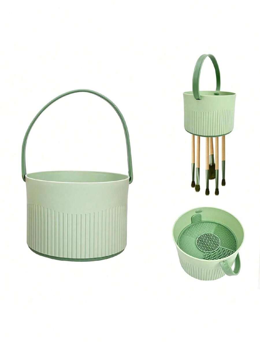 1pc Green Makeup Brush Cleaning Pad 3 In 1 Silicone Makeup Brush Cleaning Bowl With Brush Drying Rack Hanging Makeup Brush Cleaning Organizer Store And Air Dry