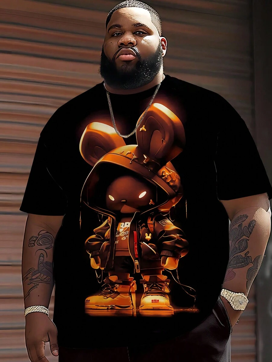 Camiseta casual de manga corta con cuello redondo, diseño de conejo mecánico 3D, talla grande, para verano