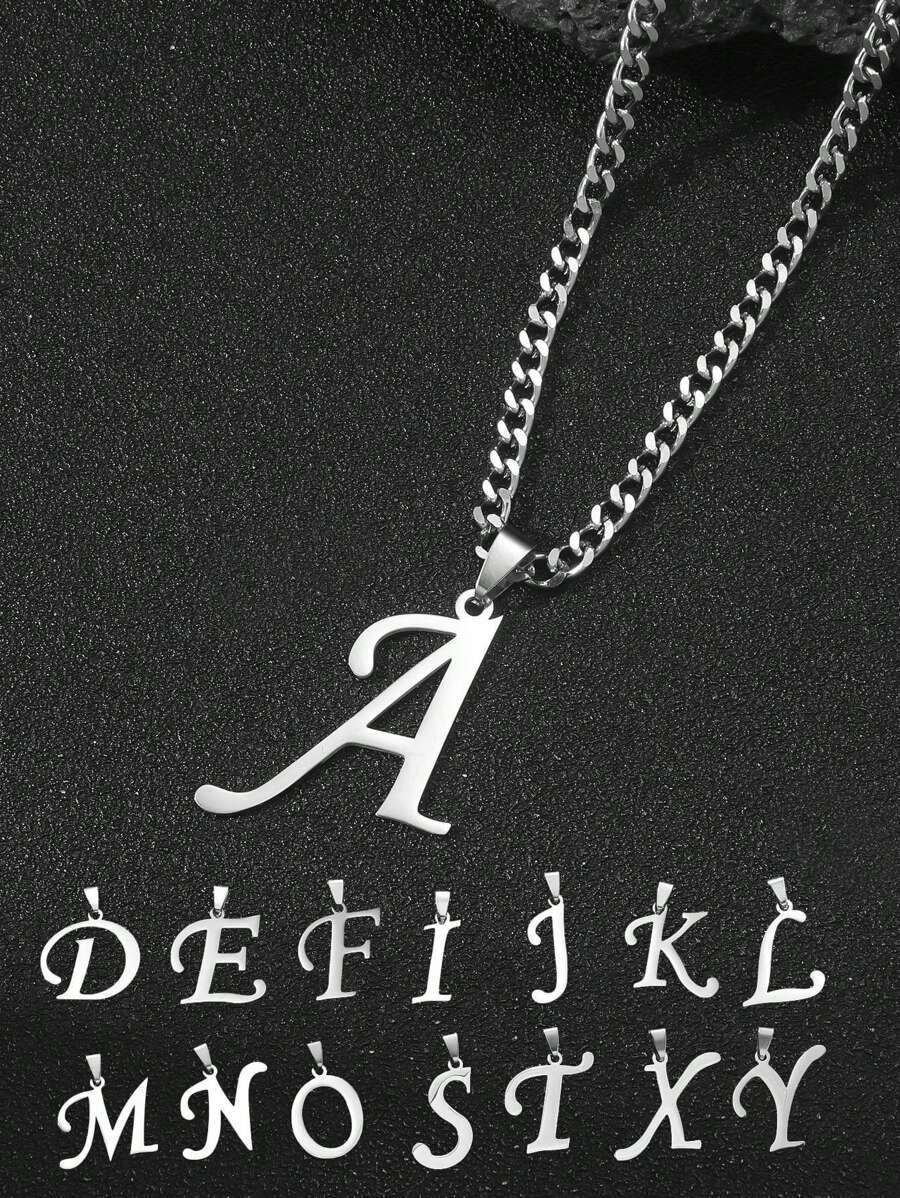 1 Pc Boys Initials Necklace Stainless Steel 26 Letter Pendant Necklace Teenagers Daily Jewelry