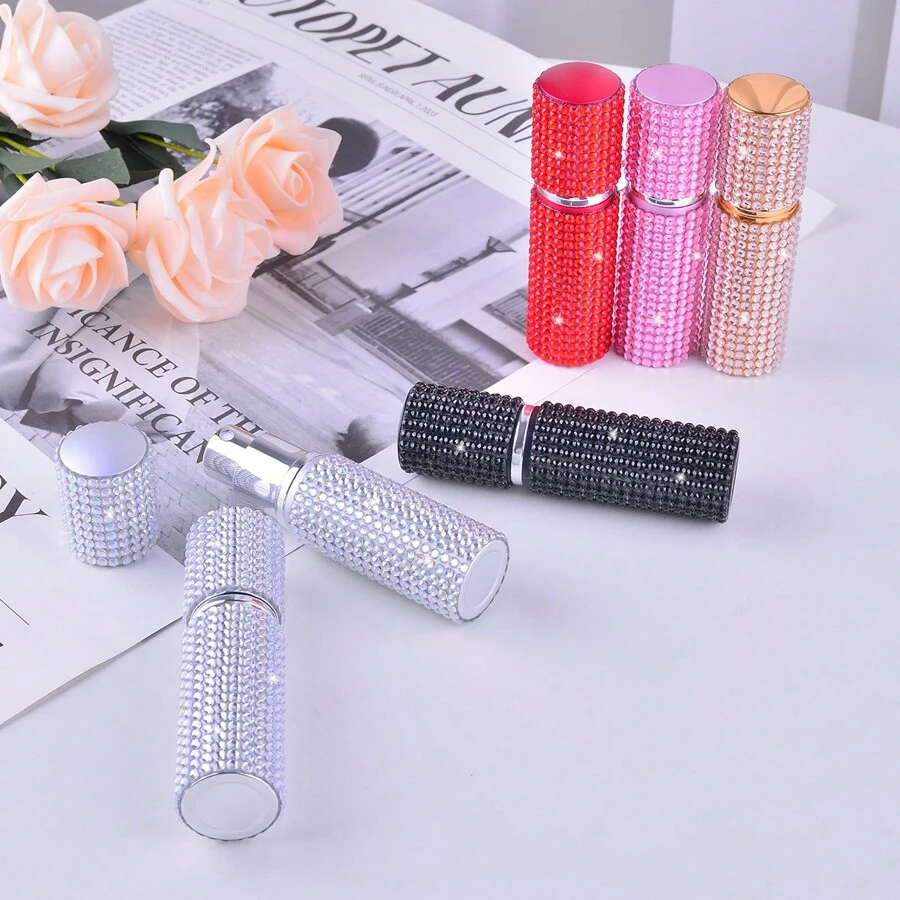 1pc 10ml Diamond Studded Empty Refillable Bottle, Portable Travelsize For Cosmetics, Perfume, Liquid