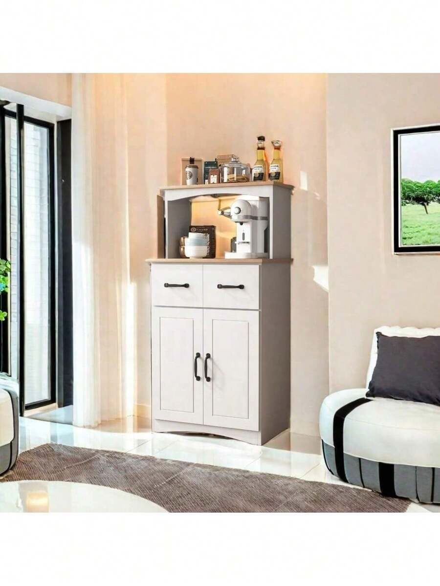 Wooden Kitchen Cabinet White Pantry Storage Microwave Cabinet,With Storage Drawer,Made Of Premium Mdf Board,Sturdy And Safety,Ample Storage Space,White.,Victory Store