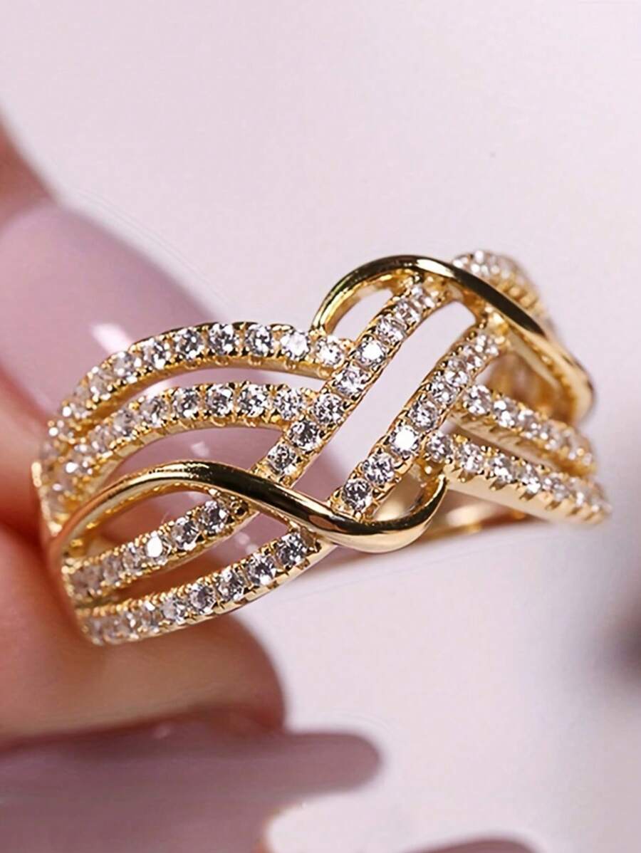 1pc Anel de Padrão de Onda de Ouro da Moda para Mulheres, Joias de Uso Diário