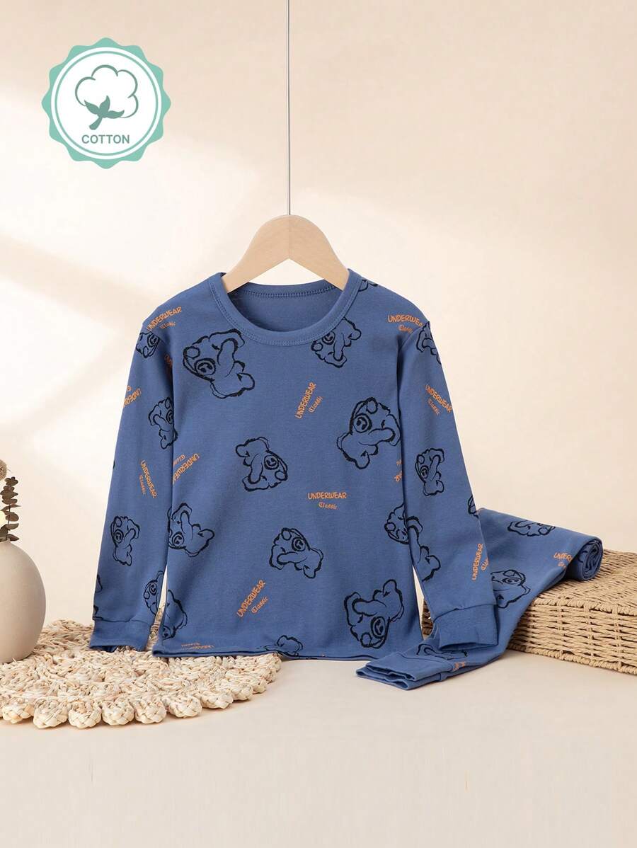 Conjunto de pijama con estampado de letras para niños preadolescentes, ropa de dormir cálida para niños mayores, primavera y otoño