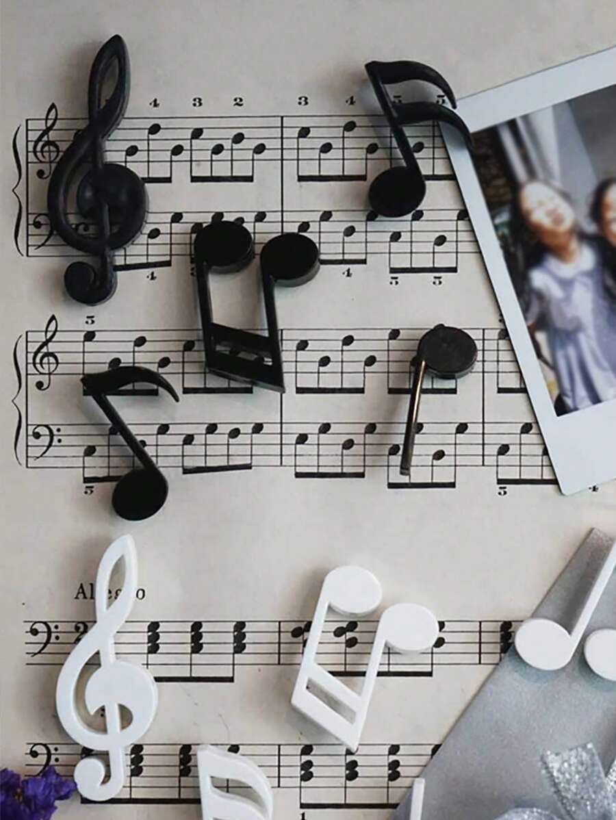 Set Of 6 Black And White Musical Note Magnets, Creative Music Note Magnetic Stickers, Fridge Magnets, High Treble Clef Magnets, Personalized Refrigerator Decoration Magnets