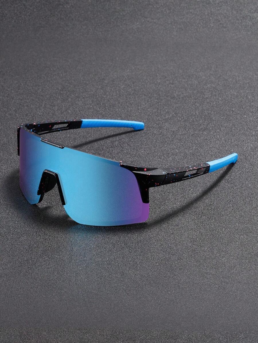 1Pc New Men Wraparound Fashion Sports Glasses Unique Leg Color Blocking Design Coated Lenses Blue Glasses Suitable For Outdoor Cycling Sports Decoration Wearing Beach Accessories Glasses Shades For Summer Beach Vacation,Outdoor,Travel