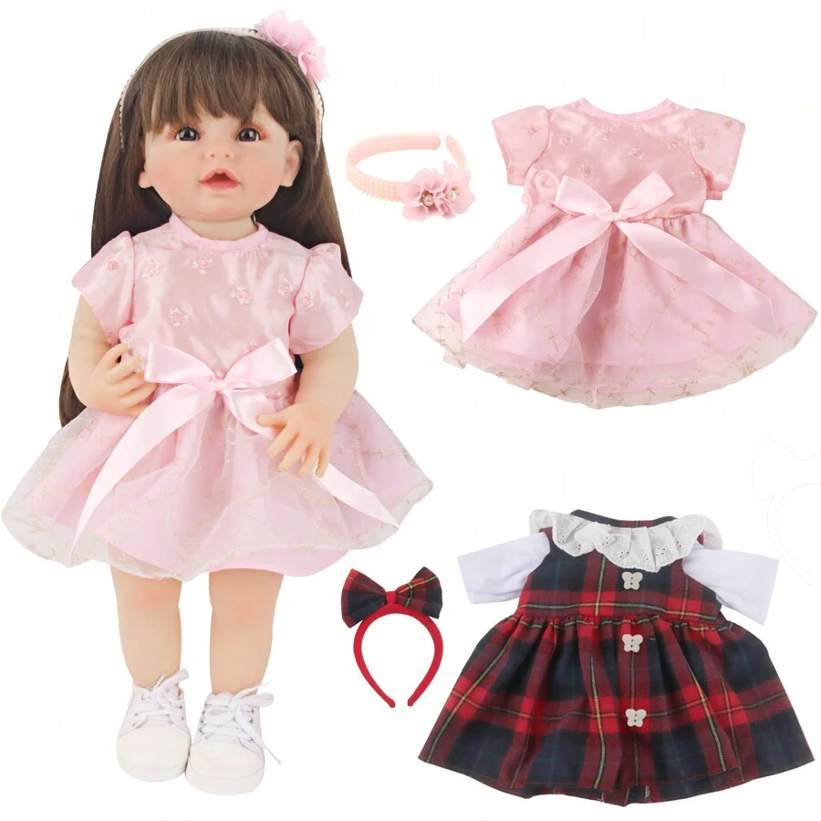 1 juego incluye: vestido de muñeca de 22 pulgadas + aro de pelo de muñeca para niños de moda, adecuado para muñecas de 22 pulgadas, juguetes de regalo de cumpleaños para bebés