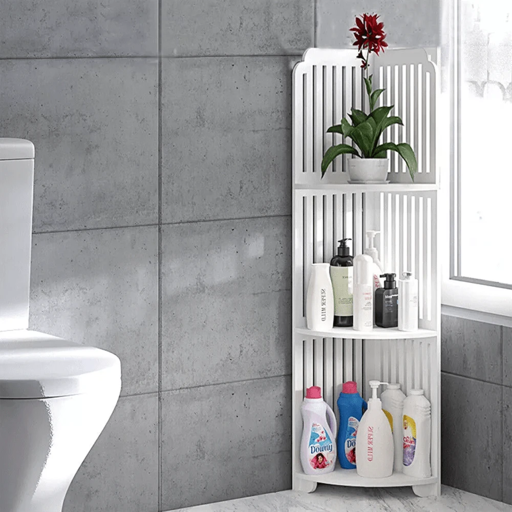 Mensola a 3 ripiani per angolo da bagno, caddy per doccia, portaoggetti, scaffale, unità organizzativa, colore bianco, per casa e bagno, accessorio bagno estivo